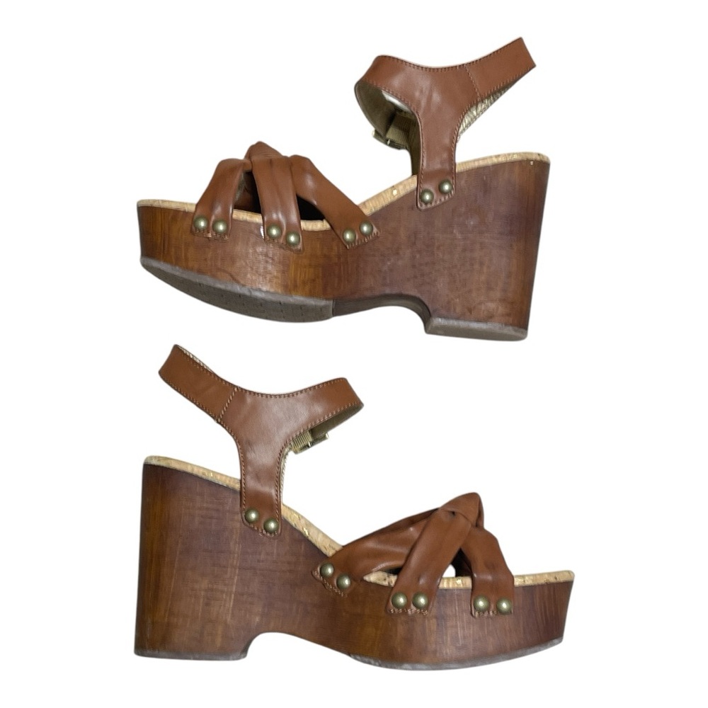 Korks Brown Knot Wedge Sandals Sz 10 Like New